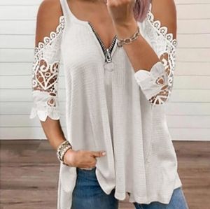NWOT White Lace peekaboo shoulder top.size L/XL